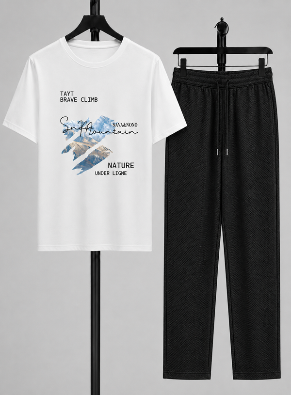 White T-Shirt Printed Black Trouser – Comfortable Wear (Code 4787)