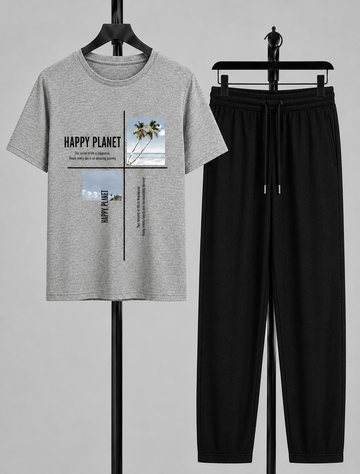 Grey T-Shirt Printed Black Trouser – Comfortable Wear (Code 4786)