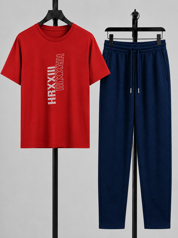 Red T-Shirt Printed Navy Blue Trouser – Comfortable Wear (Code 4791)