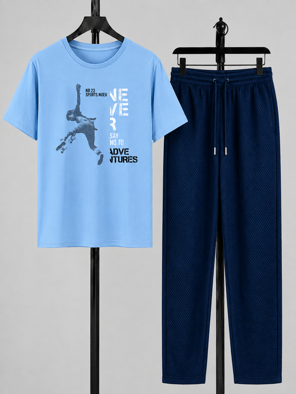 Sky Blue T-Shirt Printed Navy Blue Trouser – Comfortable Wear (Code 4790)