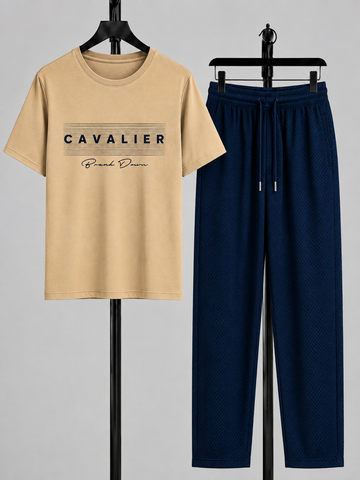 Beige T-Shirt Printed Navy Blue Trouser – Comfortable Wear (Code 4788)