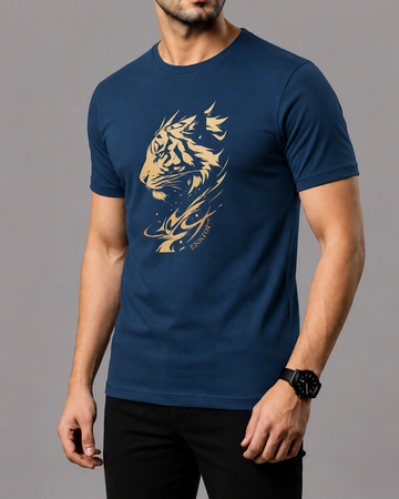 Premium Navy Blue Printed T-Shirt/Tee for Men – Cotton Jersey Fabric (Code 3430)