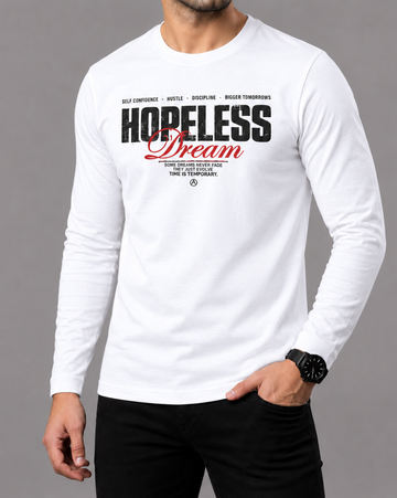 White Printed Men’s Full Sleeves Tee – Jersey Fabric, Classic Fit, Everyday Comfort (Code 5850)