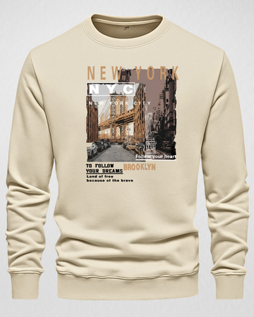 Cream Men's Printed Sweatshirt – Warm and Stylish Fleece (Code 4011)