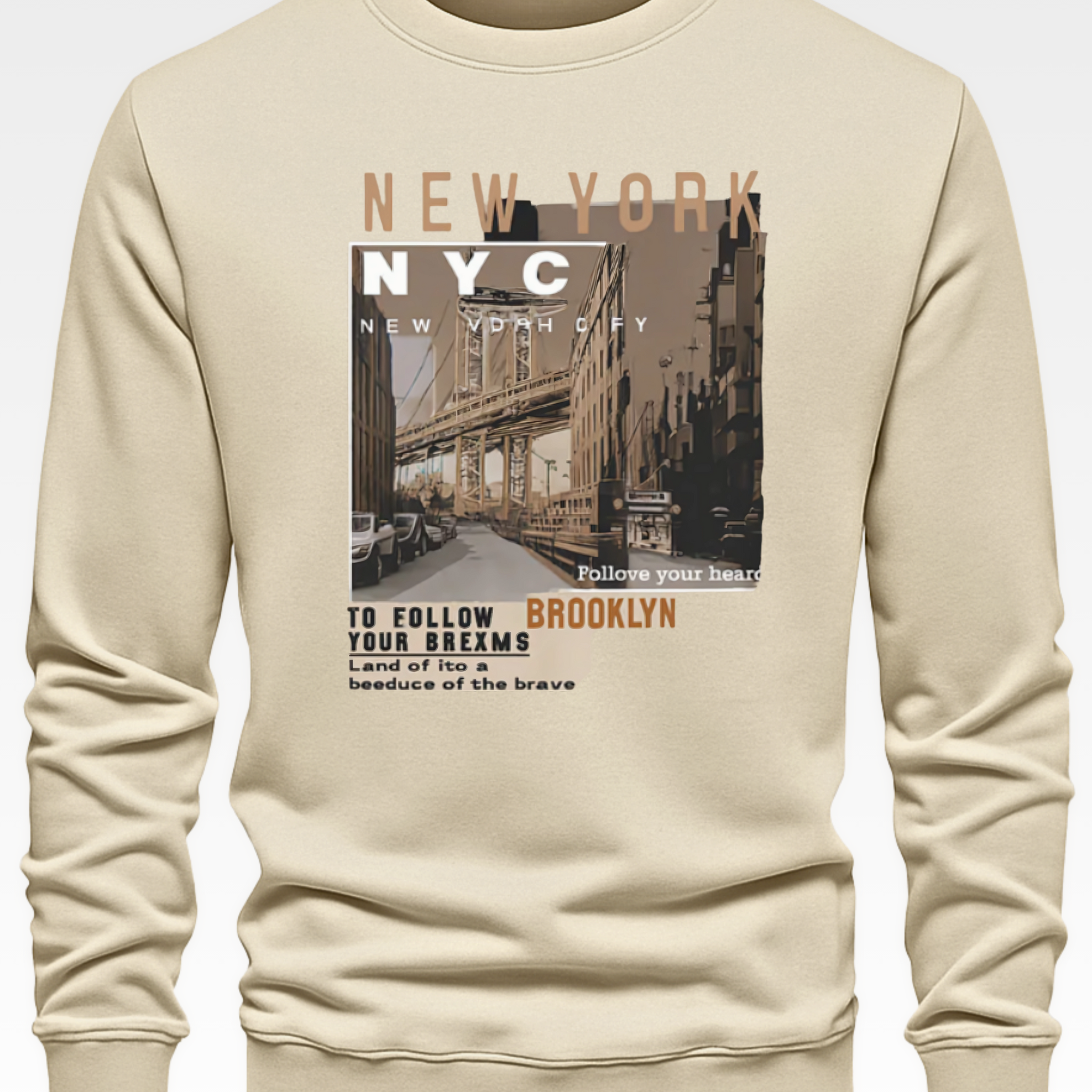 Cream Men's Printed Sweatshirt – Warm and Stylish Fleece (4011)