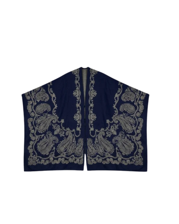 Navy Blue Paisley Printed French Terry Winter Shawl DEFECTED (Code 5656)