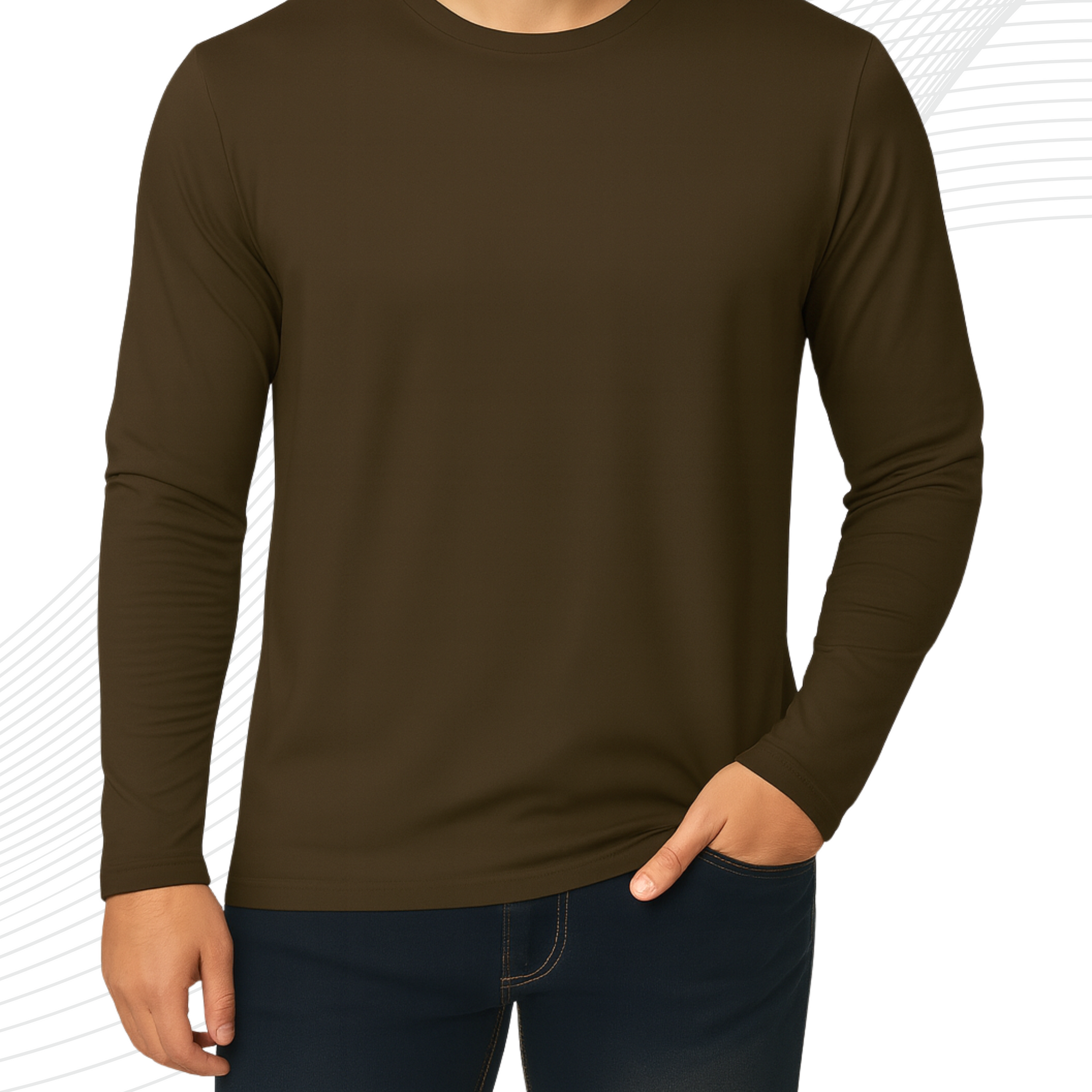 Dark Brown Men’s Full Sleeves Tee – Jersey Fabric, Classic Fit, Everyday Comfort (3545)
