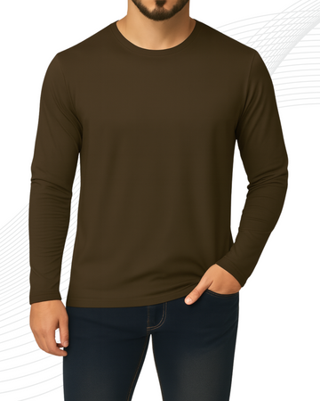 Dark Brown Men’s Full Sleeves Tee – Jersey Fabric, Classic Fit, Everyday Comfort (3545)