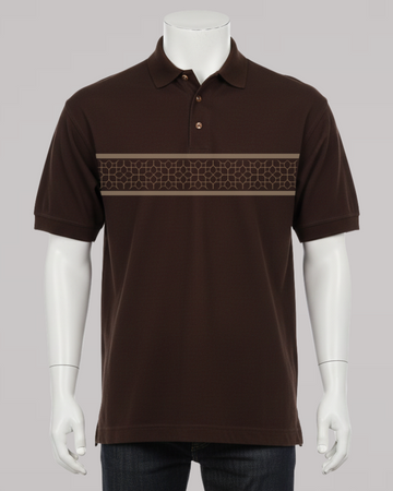 Dark Brown Stripe Printed Polo T-Shirt – Stylish & Comfortable (Code 4661)