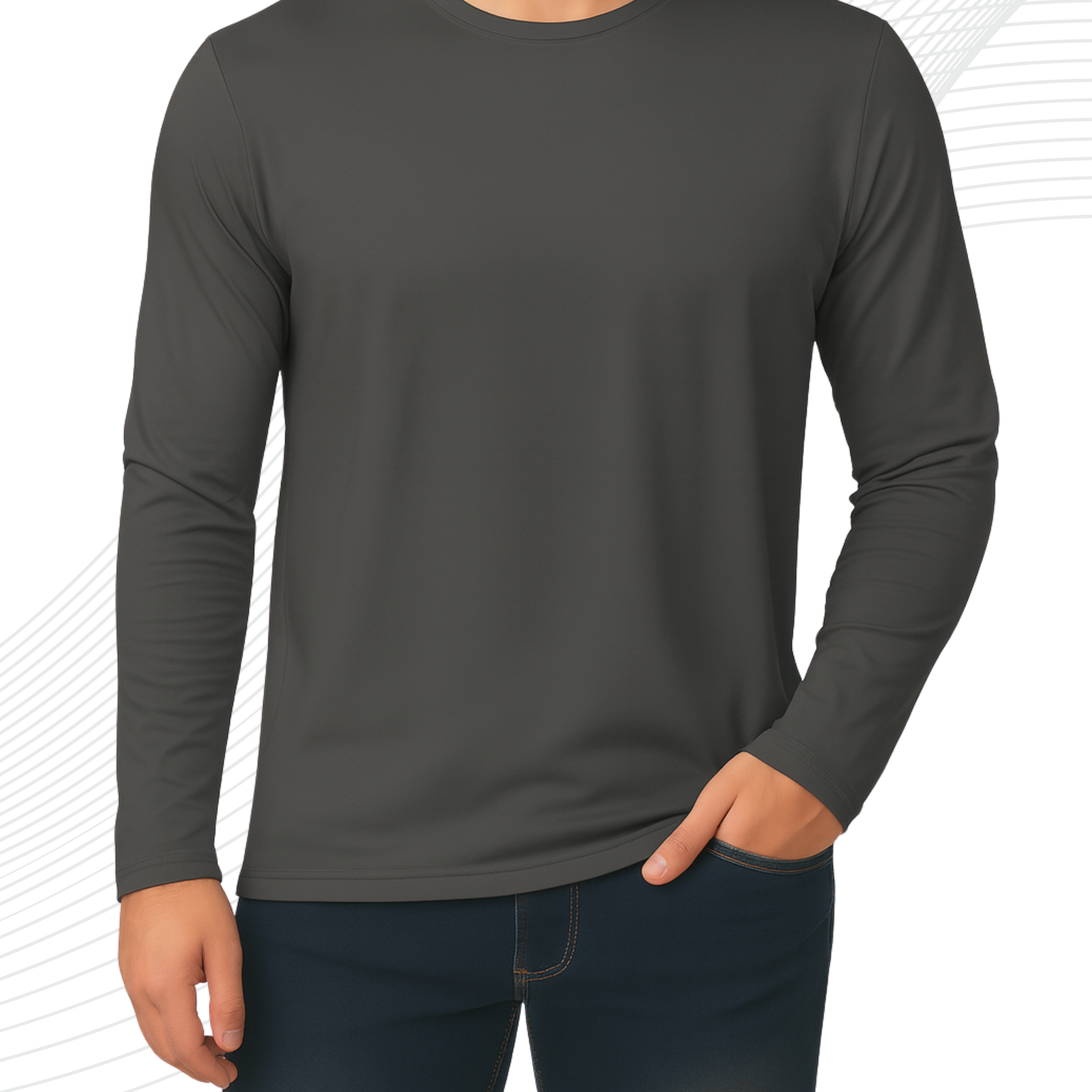Dark Grey Men’s Full Sleeves Tee – Jersey Fabric, Classic Fit, Everyday Comfort (3549)