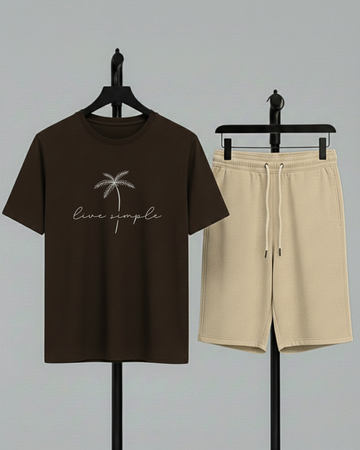 Dark Brown T-Shirt Printed Cream Shorts– Comfortable Wear (Code 4748)