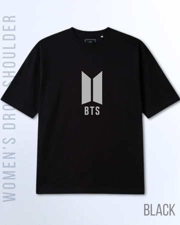 Black Women's White BTS Graphic Drop Shoulder T-Shirt (Code 4947)