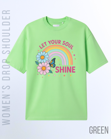 Light Green Women's Shine Graphic Drop Shoulder T-Shirt (Code 5027)