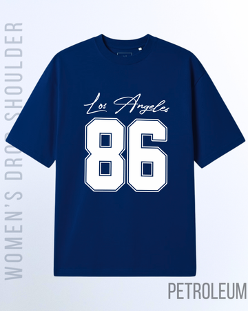 Petroleum Blue Women's Los Angeles 86 Graphic Drop Shoulder T-Shirt (Code 5031)