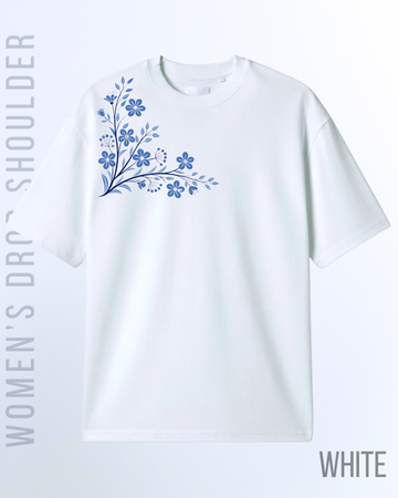 White Women's Bloom Graphic Drop Shoulder T-Shirt (Code 5066)