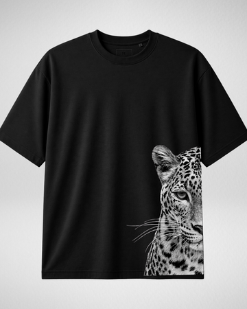 Black Shadow Leopard Print Drop Shoulder T-Shirt (Code 5068)