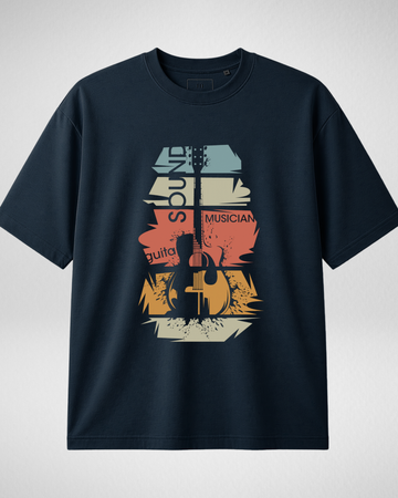 Navy Blue Sound Vibes Print Drop Shoulder T-Shirt (Code 5069)