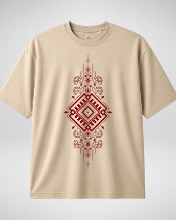 3 Color Option Print Cultural Lines Drop Shoulder T-Shirt (Code 5071)