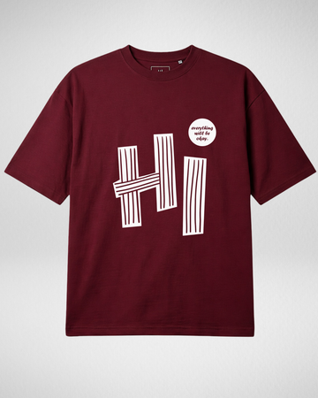 Maroon Hi Print Drop Shoulder T-Shirt (Code 5077)