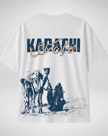 White Karachi Back Printed Drop Shoulder T-Shirt (Code 5342)