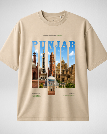 Beige Punjab Printed Drop Shoulder T-Shirt (Code 5369)