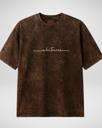 Acid Wash Dark Brown Printed Oversized Drop Shoulder T-Shirt (Code 5382)