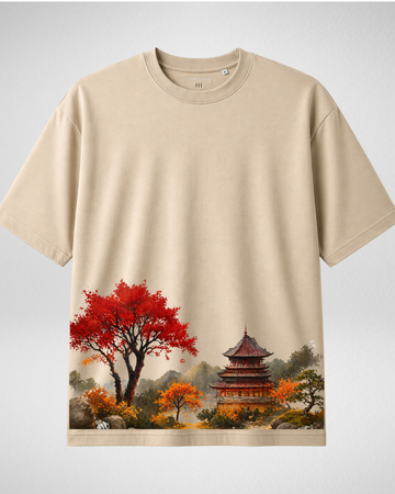 Beige Golden Serenity Drop Shoulder T-Shirt (Code 5085)