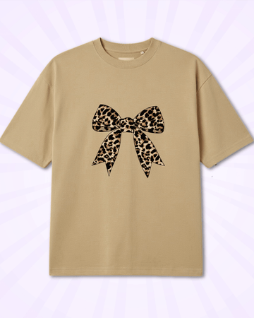 Beige Women Ribbon Bow Graphic Drop Shoulder T-Shirt (Code 4939)