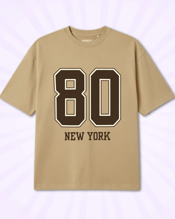Beige Women's 80 NewYork Graphic Drop Shoulder T-Shirt (Code 4944)