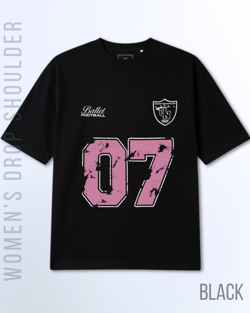 Black Women Ballet football 07 Graphic Drop Shoulder T-Shirt (Code 4928)