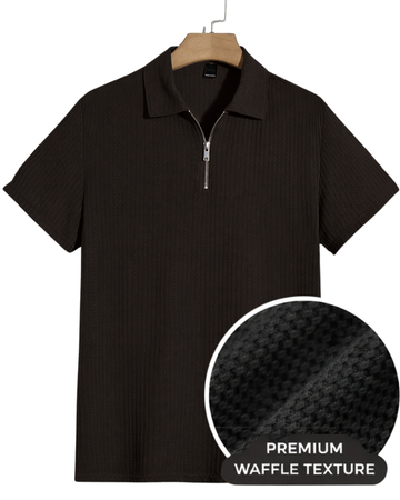 Men’s Black Waffle Zip Polo T-Shirt (Code 4908)