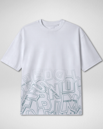 White Typography Print Drop Shoulder T-Shirt (Code 4902)