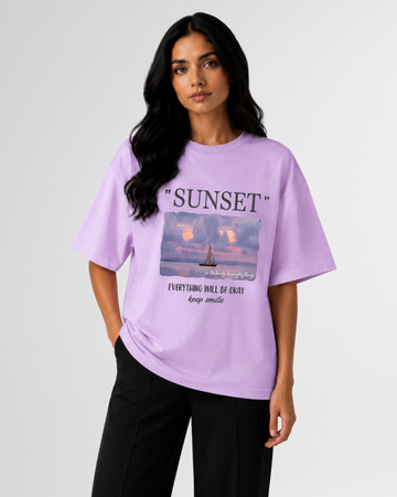 Lilac Women Sunset Keep Smile Graphic Drop Shoulder T-Shirt (Code 4931)