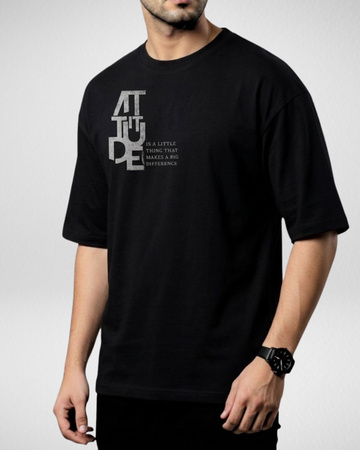 Black Attitude Printed Drop Shoulder T-Shirt (Code 5377)