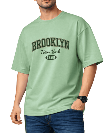 Light green Printed Drop Shoulder T-Shirt (Code 4877)
