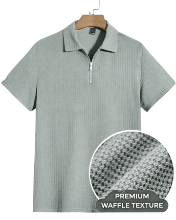Men’s Light Grey Waffle Zip Polo T-Shirt (Code 4910)