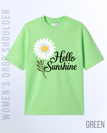 Light Green Women's Hello Sunshine Graphic Drop Shoulder T-Shirt (Code 4950)