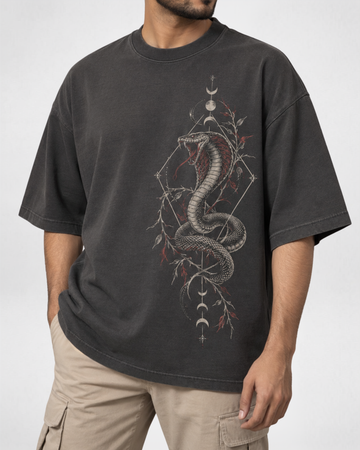 Men's Charcoal Grey Printed Drop Shoulder T-Shirt (Code 5891)