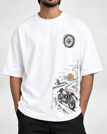 Men's White Printed Drop Shoulder T-Shirt (Code 5892)