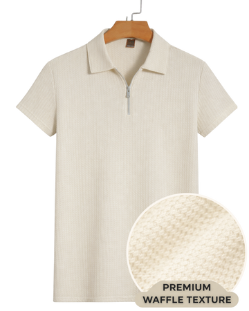 Men’s Cream Waffle Zip Polo T-Shirt (Code 4909)