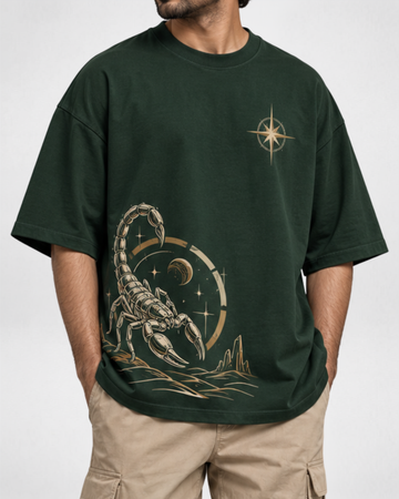 Men's Bottle Green Printed Drop Shoulder T-Shirt (Code 5898)