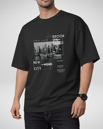 Black Printed Drop Shoulder T-Shirt (Code 4880)