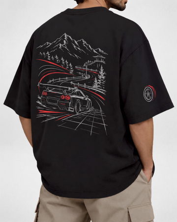 Men's Black Printed Back Drop Shoulder T-Shirt (Code 5899)