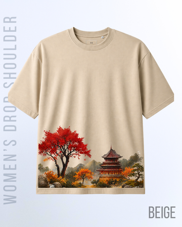 Beige Golden Serenity Drop Shoulder T-Shirt (Code 5088)