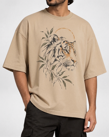 Men's Beige Printed Drop Shoulder T-Shirt (Code 5888)
