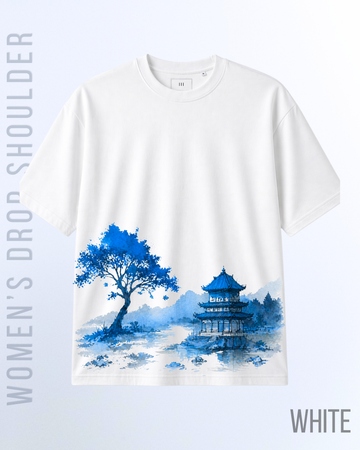 White Zen Flame Drop Shoulder T-Shirt (Code 5087)