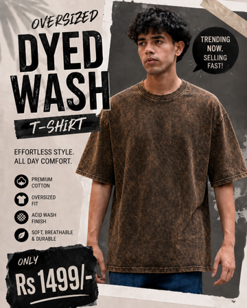 Acid Wash Dark Brown Oversized Drop Shoulder T-Shirt (Code 5379)
