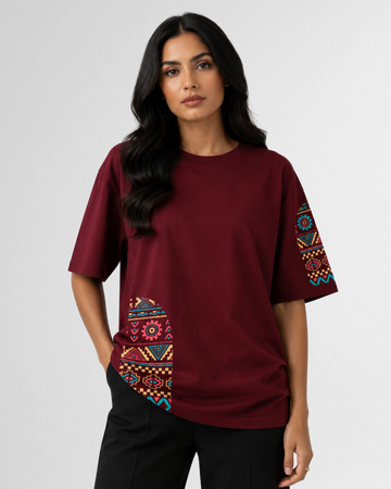 Maroon Urban Tribe Drop Shoulder T-Shirt (Code 5089)