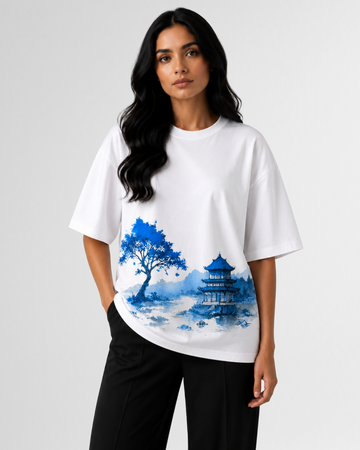 White Zen Flame Drop Shoulder T-Shirt (Code 5087)