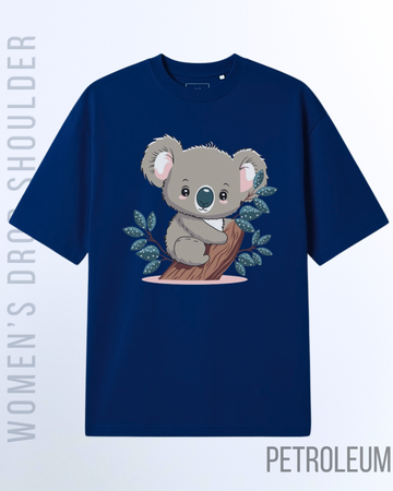 Petroleum Blue Women koala Bear Graphic Drop Shoulder T-Shirt (Code 4930)